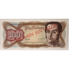 VENEZUELA 1972 . ONE HUNDRED 100 BOLIVARES BANKNOTE . SPECIMEN